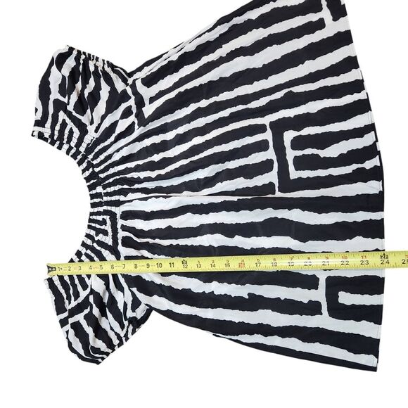 Tibi Top Silk‎ Smocked Off The Shoulder Short Sleeve Flowy Tribal Black White S - Picture 6 of 10